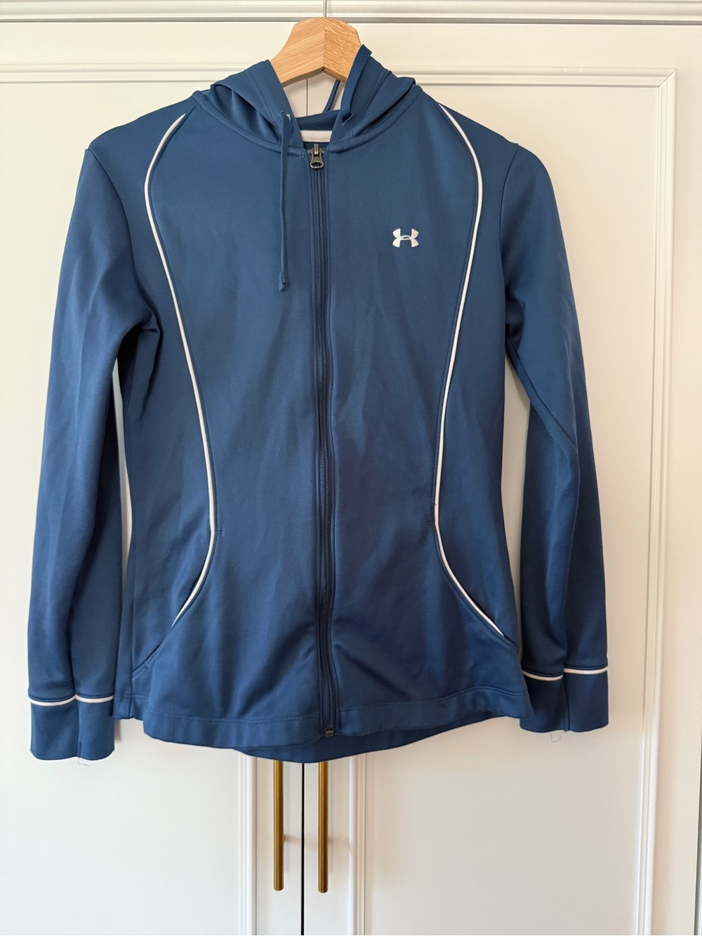 Under Armour Blue Full-Zip Hooded Jacket with White Piping